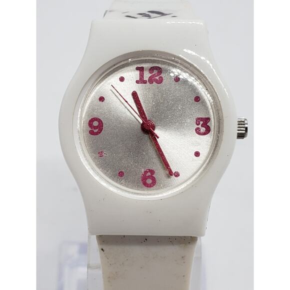 Women's watch. Silver opalescent face with red accents. K1499 0912 Working watch